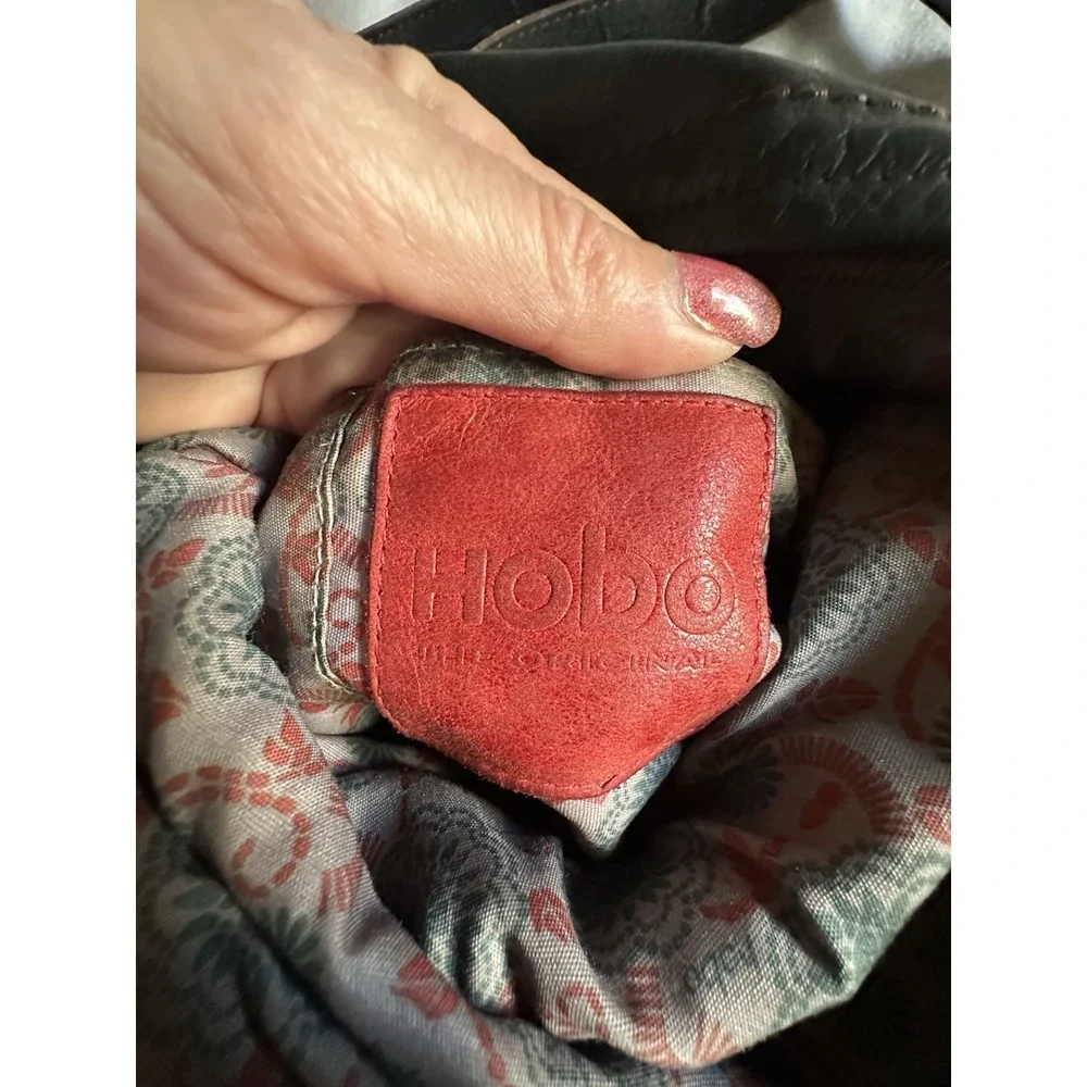 HOBO Slouchy Leather Fold Over Crossbody Purse Bag Black‎ & Brown